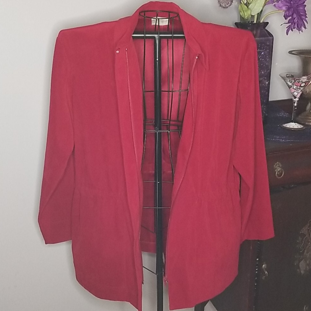 Coldwater Creek Extra Large Red Velvety Lightweight Front Zipper Jacket
